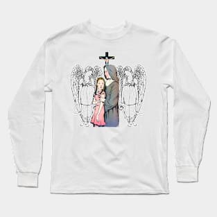 nun with girl, crucifix and angels Long Sleeve T-Shirt